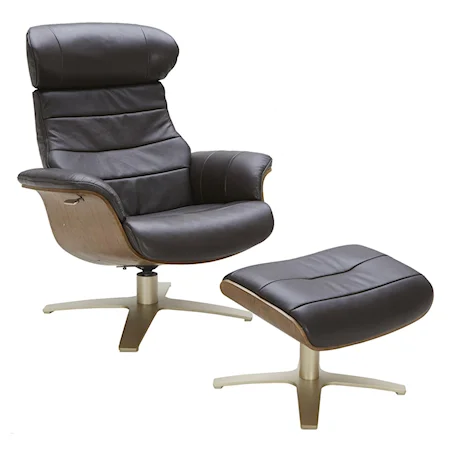 Leather Lean-Back Swivel Chair and Ottoman